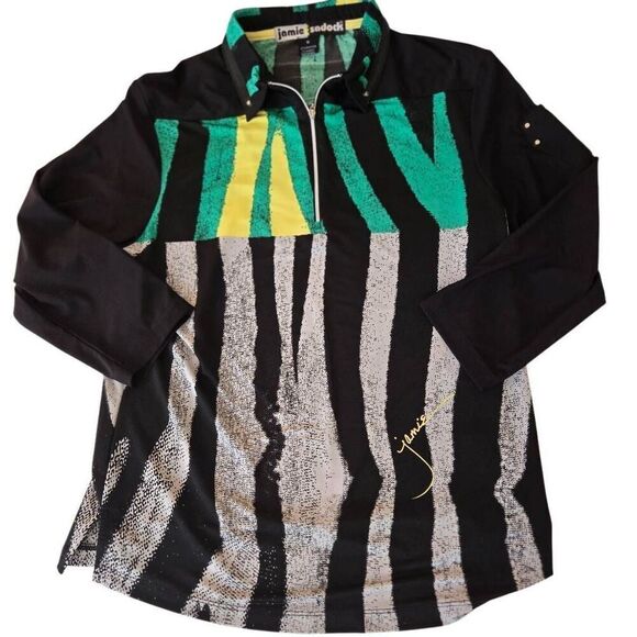 Jamie Sadock Womens Quarter Zip Abstract Artsy Athletic Top Multicolor Medium - Picture 1 of 11